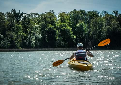 tour guide paddling a kayak